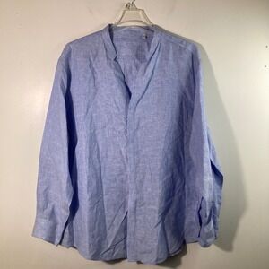Mens Dillards Linen‎ Buttun Tunic Shirts Lt Blue Roll Tab Sleeve Flaw 4XB